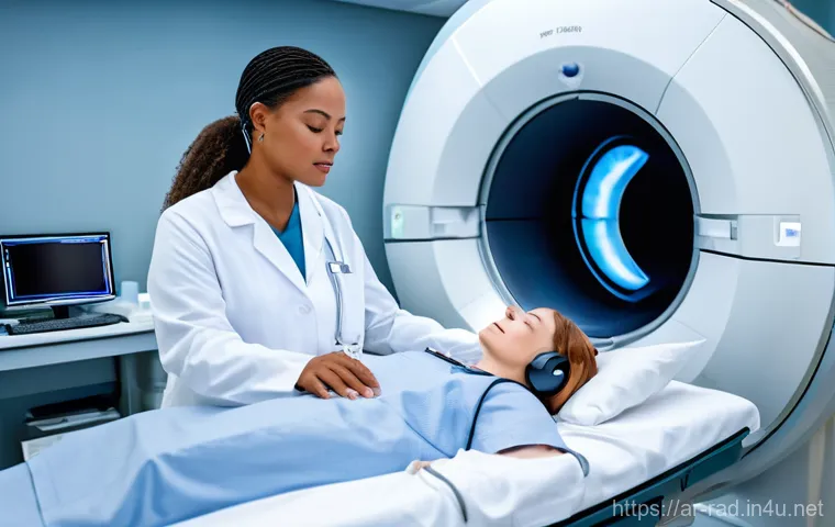 MRI 검사 장단점 비교 - **Prompt 1: Modern MRI Scan in Progress** "A wide shot of a futuristic and clean MRI scanning ro...