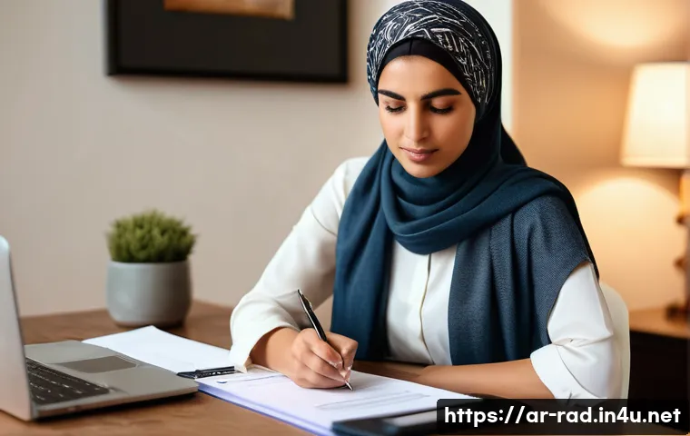 CT 스캔 의료보험 환급 기준 - **Prompt: Diligent Insurance Policy Review** A thoughtful Arab woman in her late 30s, dressed mo...