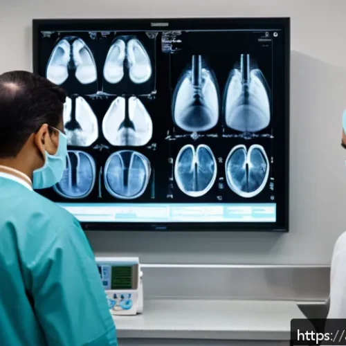 Home 31 방사선과 진료 후기 - A modern radiology department in a Middle Eastern hospital setting, featuring a diverse medical team...