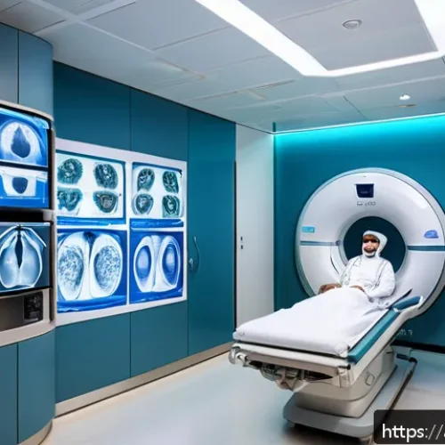 Home 17 CT 스캔 대체 검사 옵션 - A high-tech MRI scanning room in a modern hospital in an Arabic-speaking country, showing a patient ...